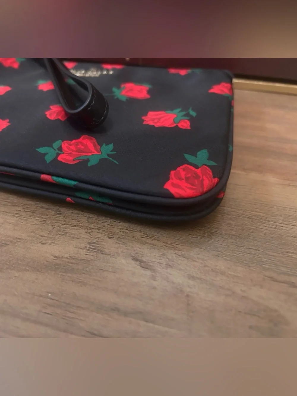 kate spade Black Red Rose-Print Wristlet